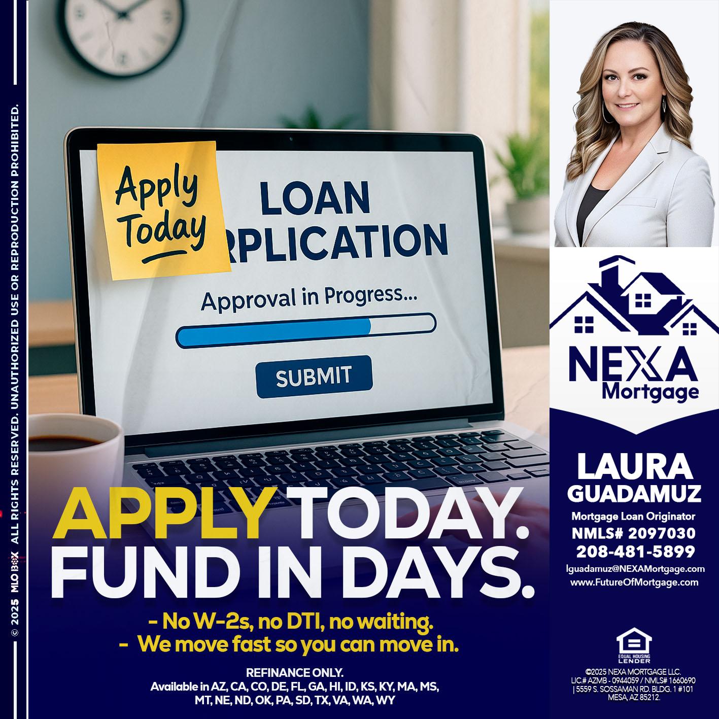 APPLY TODAY - Laura Guadamuz -Mortgage Loan Originator