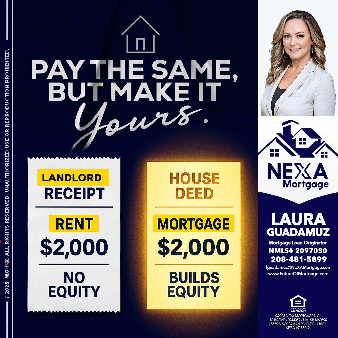 pay the same - Laura Guadamuz -Mortgage Loan Originator